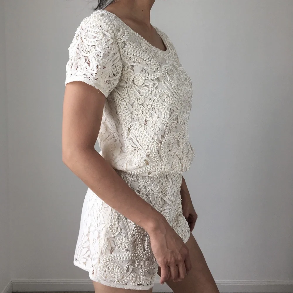 WELL MADE BEADED LACE ROMPER - OFF WHITE BEIGE - Picture 7 of 9